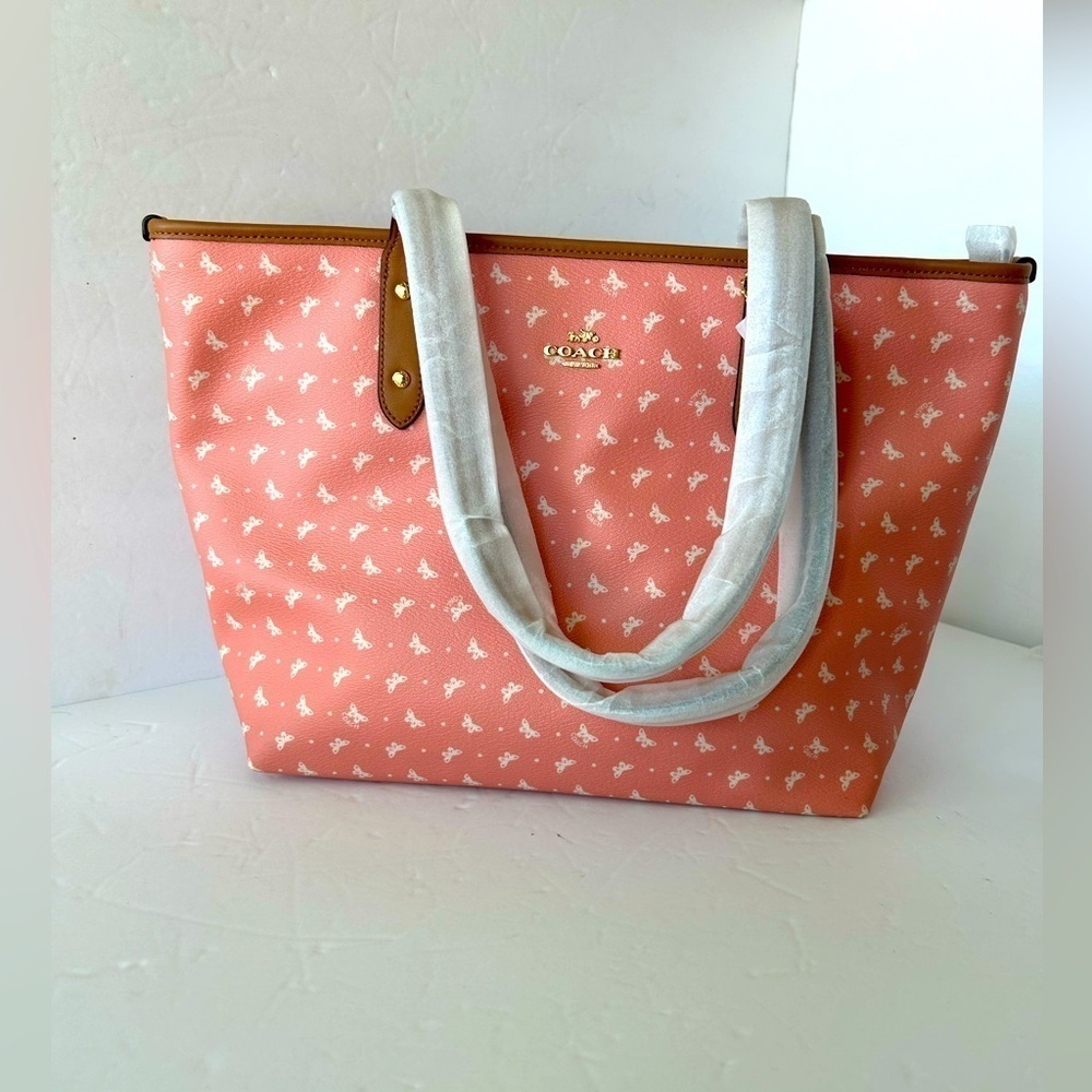 Coach NWT Large Pink Butterfly Print Tote